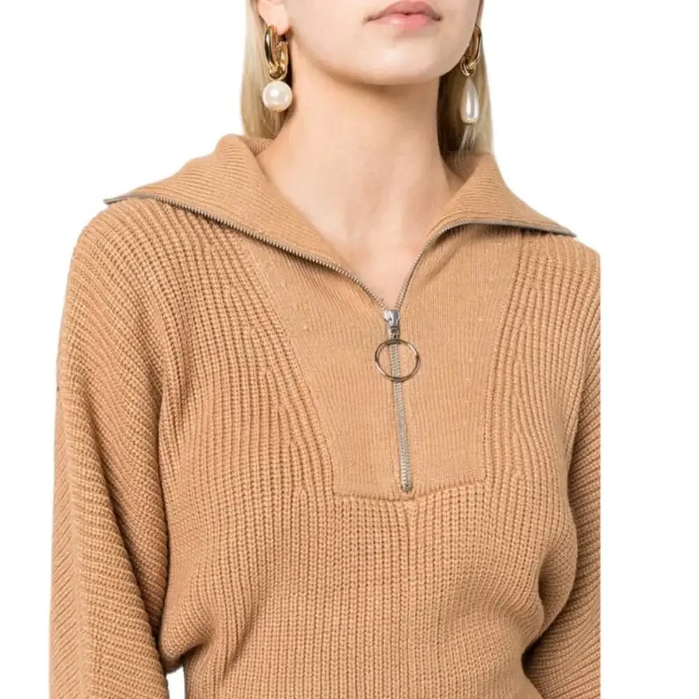 Staud Kirby Ribbed Knit Fitted Sweater Dress Size S Camel Brown Long Sleeve - Picture 13 of 13